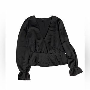 Forever 21 Black Satin Wrap Blouse – Women’s Medium